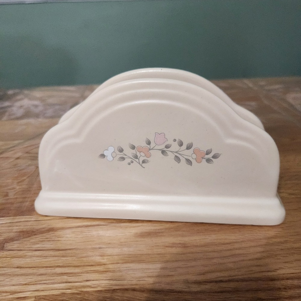 Pfaltzgraff REMEMBRANCE Napkin Holder or Letter Caddy Peach Pink White Flowers